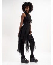 Black Asymmetric Mesh Tunic...